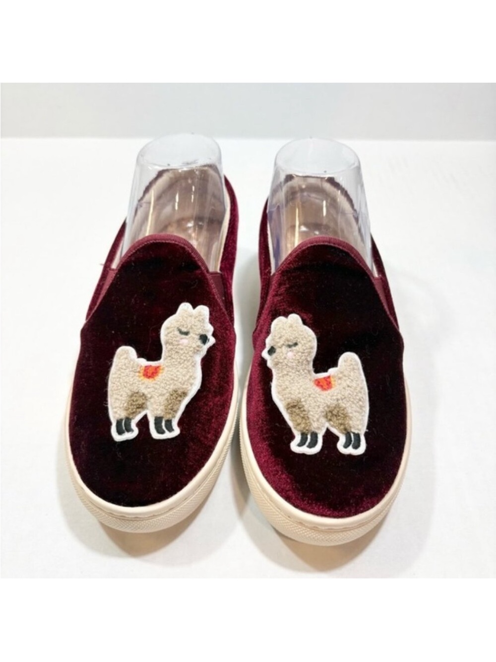Soludos Velvet Llama Slip On Sneakers Size 7 Burgundy Wine Casual Boho